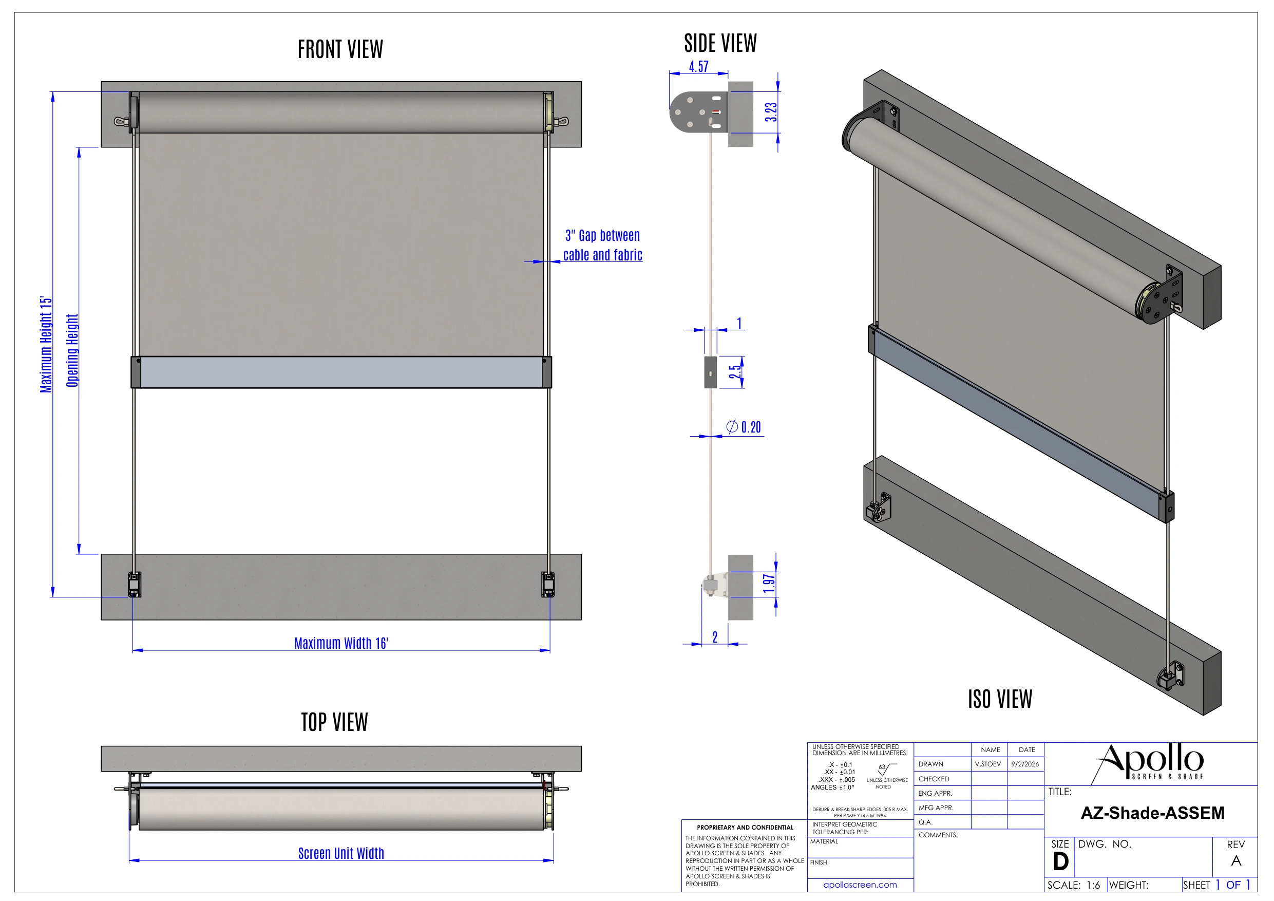 AZ Shade motorized cable-guided screen assembly detail