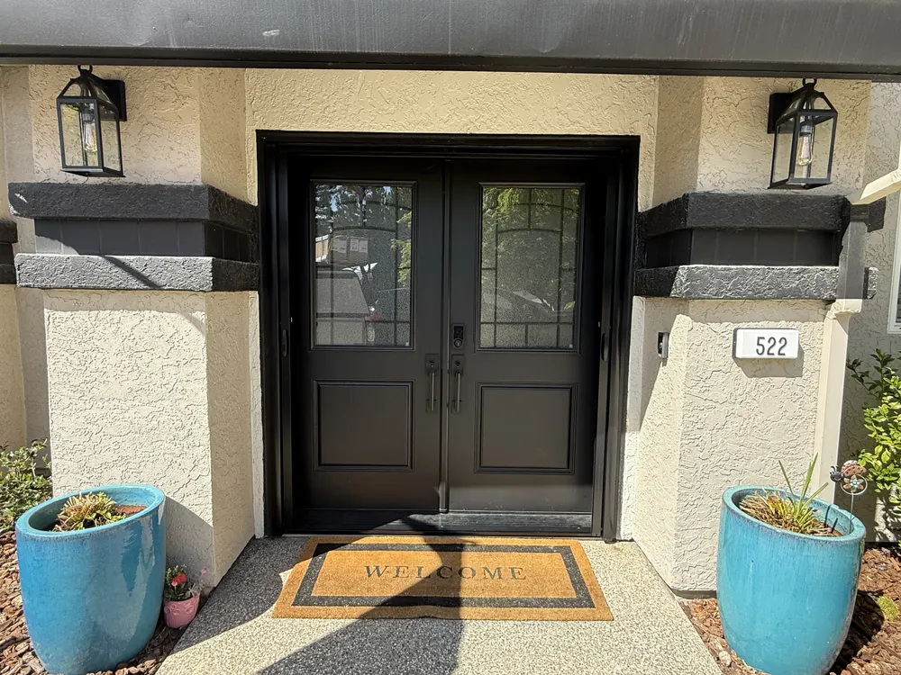 Same glass double front door in Folsom, CA with the retractable screen fully retracted and glass unobstructed