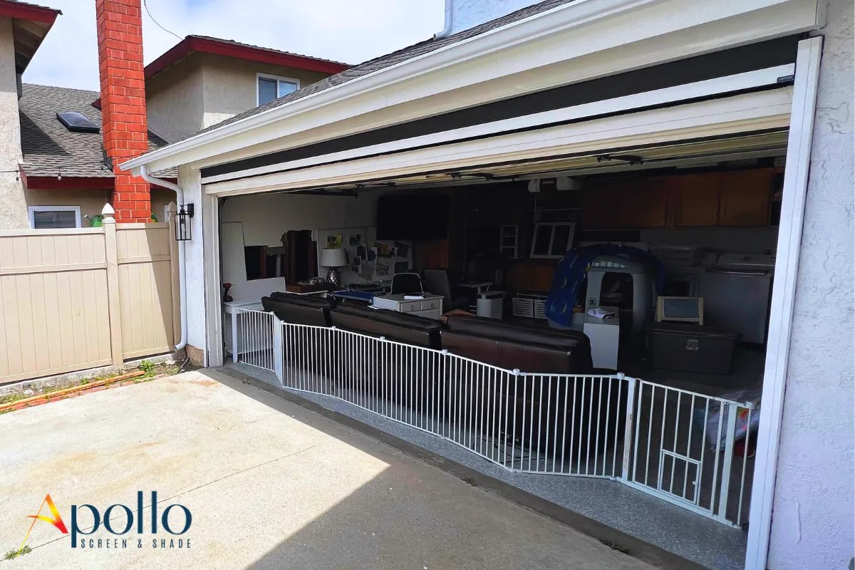 Garage door screen on tracks — two-car garage opening with Apollo side-track system