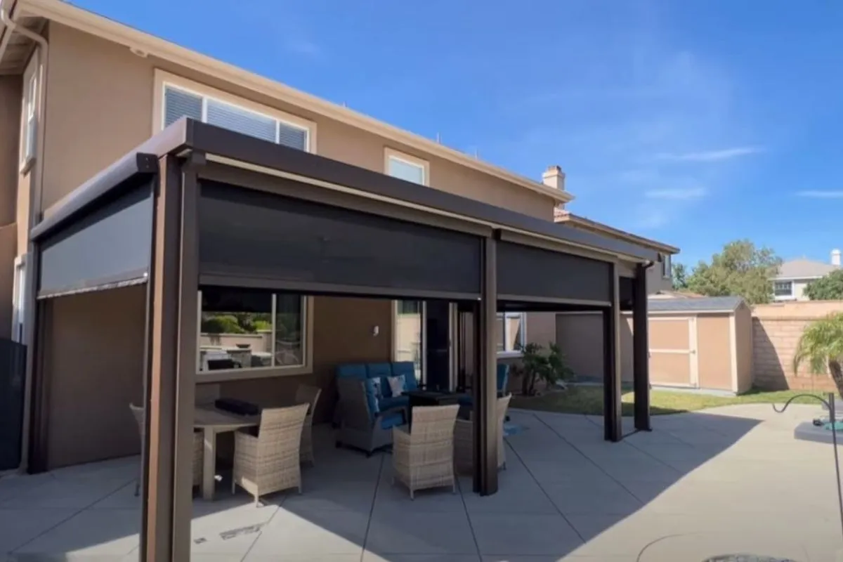 Zip track patio screen system showing the sealed edge channel that keeps bugs out